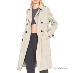Long Trench Coat Double-Breasted Classic Lapel Overcoat with Belt